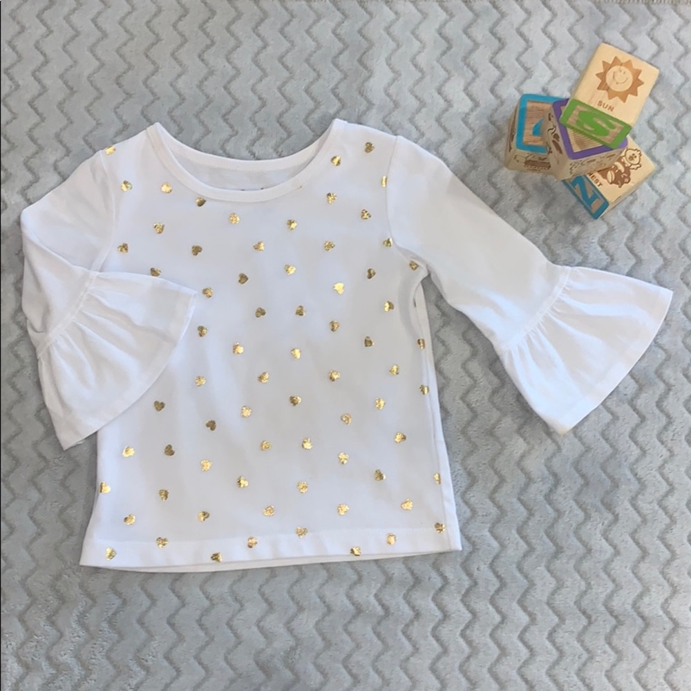 2T Baby Toddler Girls Gold Hearts 3/4 Sleeve Top